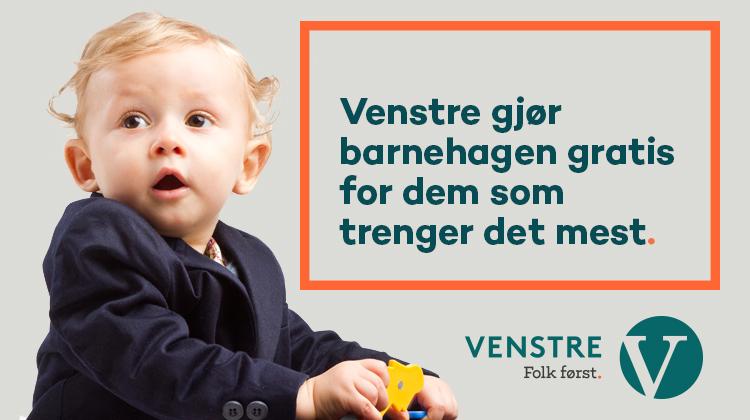 Venstre's tweet photo. Venstres leder @trinesg ønsker gratis kjernetid i barnehagen også for treåringer. http://t.co/1sVBjKae9H