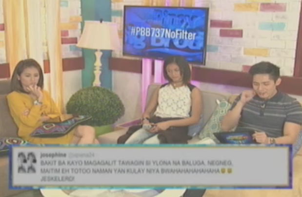 PBBabscbn's tweet photo. BASTOS SIYA! WALA SIYANG GALANG! Bwelta ni Toni G sa lumait sa kulay ni Ylona #PBB737Online http://t.co/5qkqfspUTn