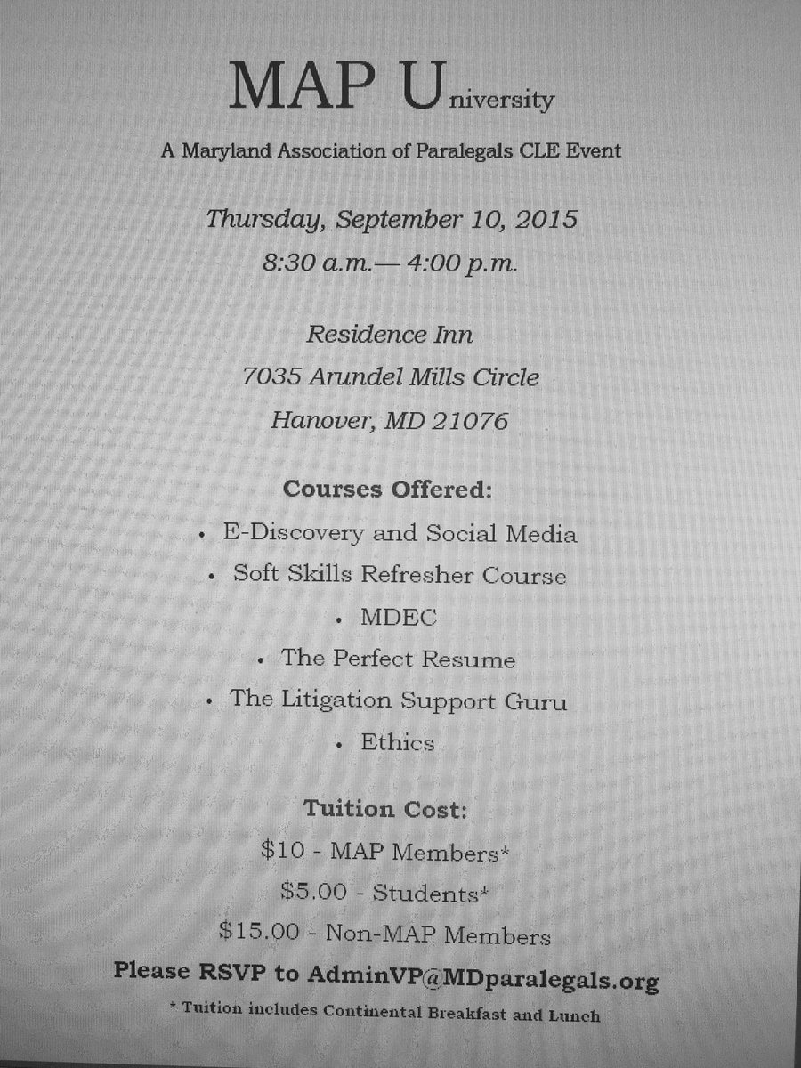 Please joint MAP at our next #CLE on September 10, 2015. #ediscovery #softskills #resumebuilding #litigation #ethics