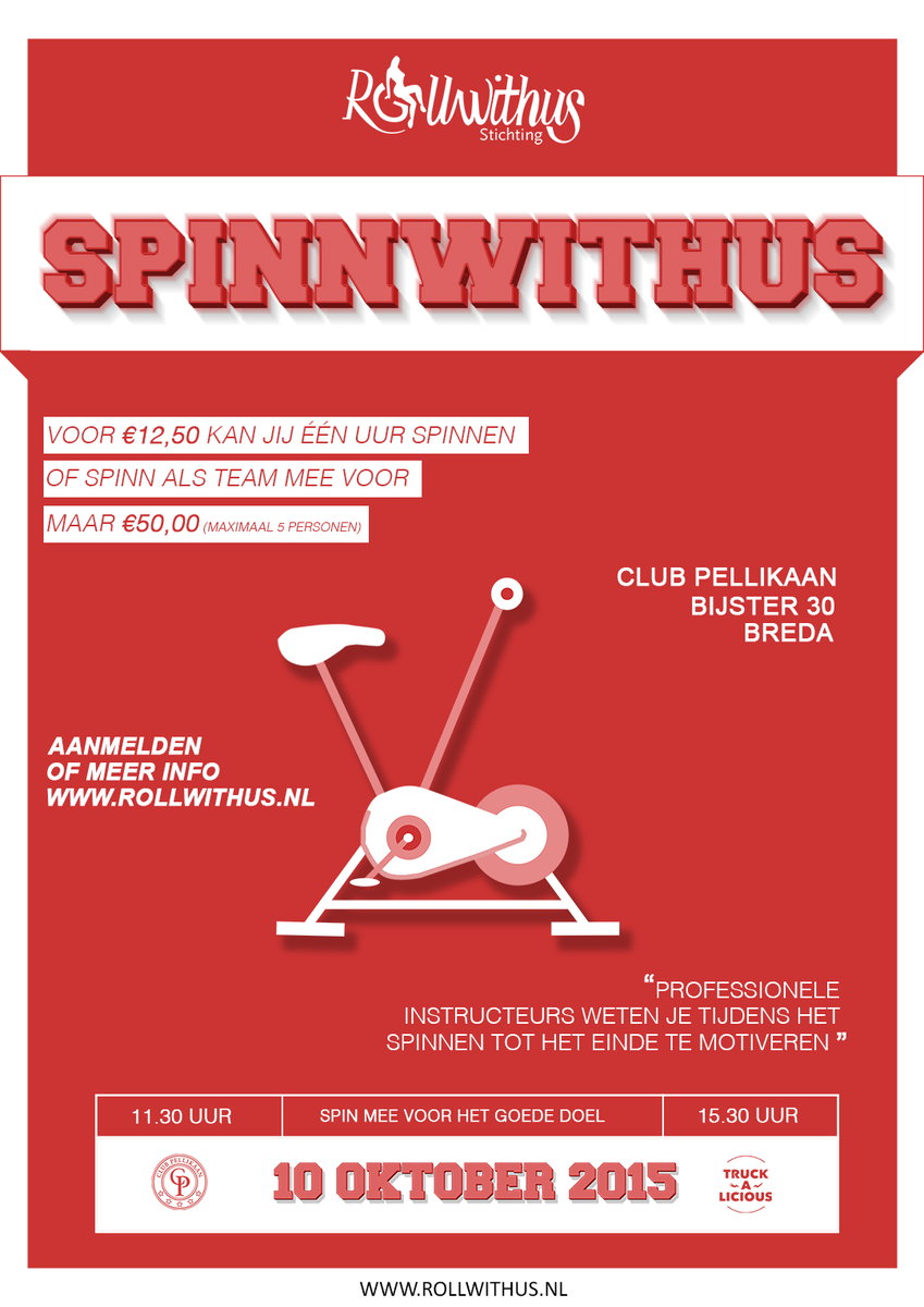 10 Oktober: "Spinnwithus" @Clubpellikaanbr 
Spin jij ook mee voor het goede doel? 
>> ga naar: rollwithus.nl/marathon/