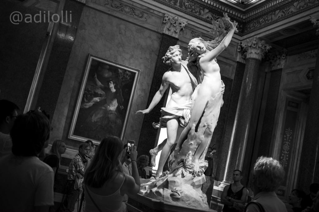 Daphne turns to a laurel tree after Apollo touched her, by #Bernini
