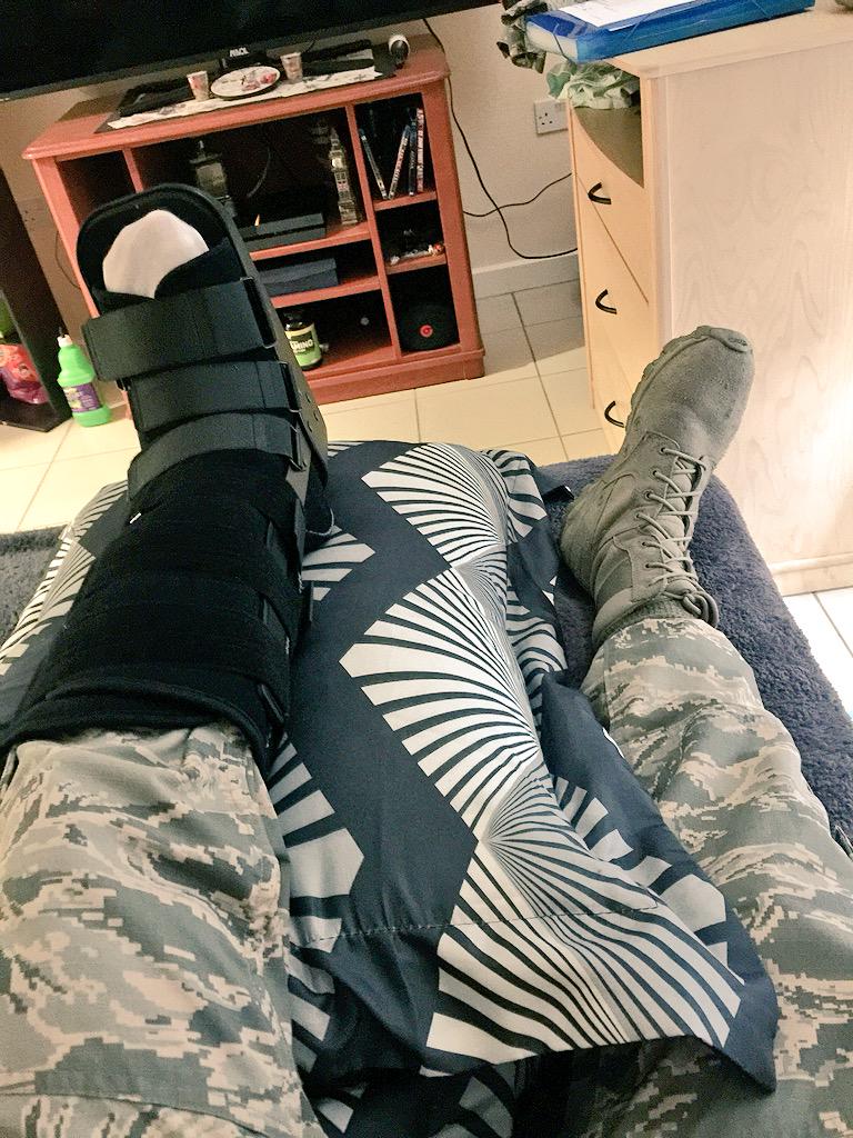 CoreyLA14's tweet photo. Doctor allowed me to have this boot instead of a cast 😅💪🏽 #FracturedAnkle #CanStillWalk #BckToWork #NoDaysOff #USAF http://t.co/DeL6NxVn2q