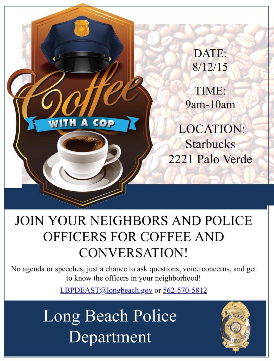 LBPD's tweet photo. Coffee + Cops + Conversation
#LBPDEast http://t.co/PPUkMxZDEd