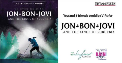 #CONTEST ENDING You &amp; 3 friends could be VIPs for <a href="/BonJovi/">Bon Jovi</a> <a href="/UrbanForestClub/">UrbanForestClub</a> in #stanleypark! bit.ly/1T44qyE