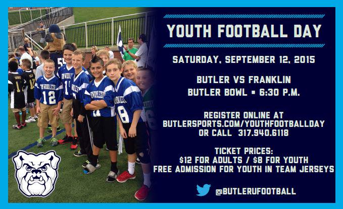 ButlerTickets's tweet image. Don't miss Youth Football Day Sept. 12 when @ButlerUFootball plays Franklin! butlersports.com/information/ti…