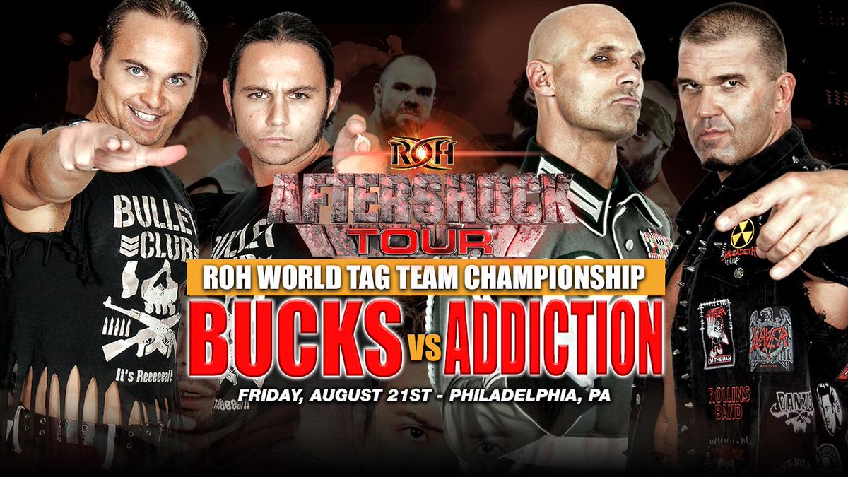 ringofhonor's tweet image. #YoungBucks vs #Addiction 8/21 Philly for the #ROH World TT Title! Limited tix, get them now! ow.ly/QOXoa