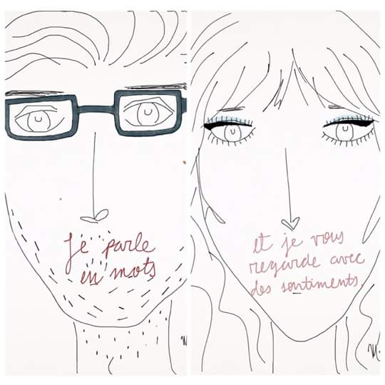 MoChroiDesign's tweet photo. "Je parle en mots/ et je vous regarde avec des sentiments" #illustration #Godard #quote #love #sentiments #mots http://t.co/UUfZrKExb3