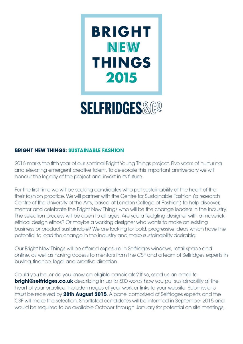sustfash's tweet photo. Calling designers putting sustainability at the heart of their brand/practise, great opportunity with @Selfridges http://t.co/jD7u9QrauA