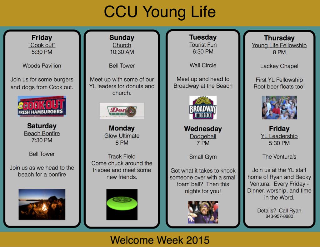 GrandStrandYL's tweet photo. Young Life welcome week at CCU!  Come check it out! http://t.co/e1L7E7seil