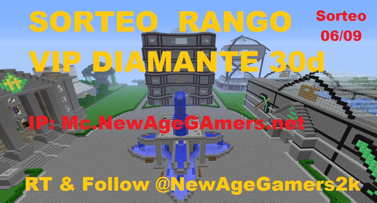 NewAgeGamers2k's tweet image. SORTEO RANGO VIP DIAMANTE
RT y Follow. Termina el 06/09
IP: Mc.NewAgeGamers.Net