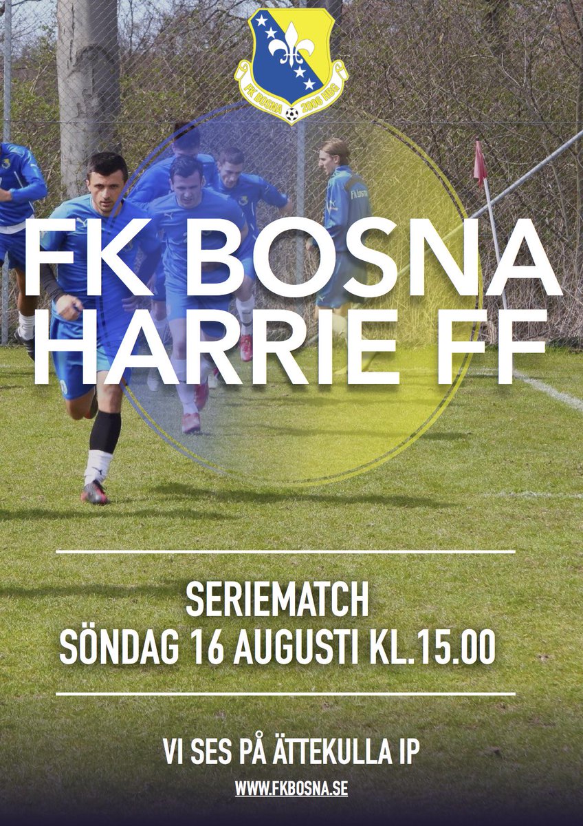 Hemmamatch på söndag mot Harrie FF. Hjälp FK Bosna kämpa sig uppåt i tabellen. Vi behöver vår trogna publik.