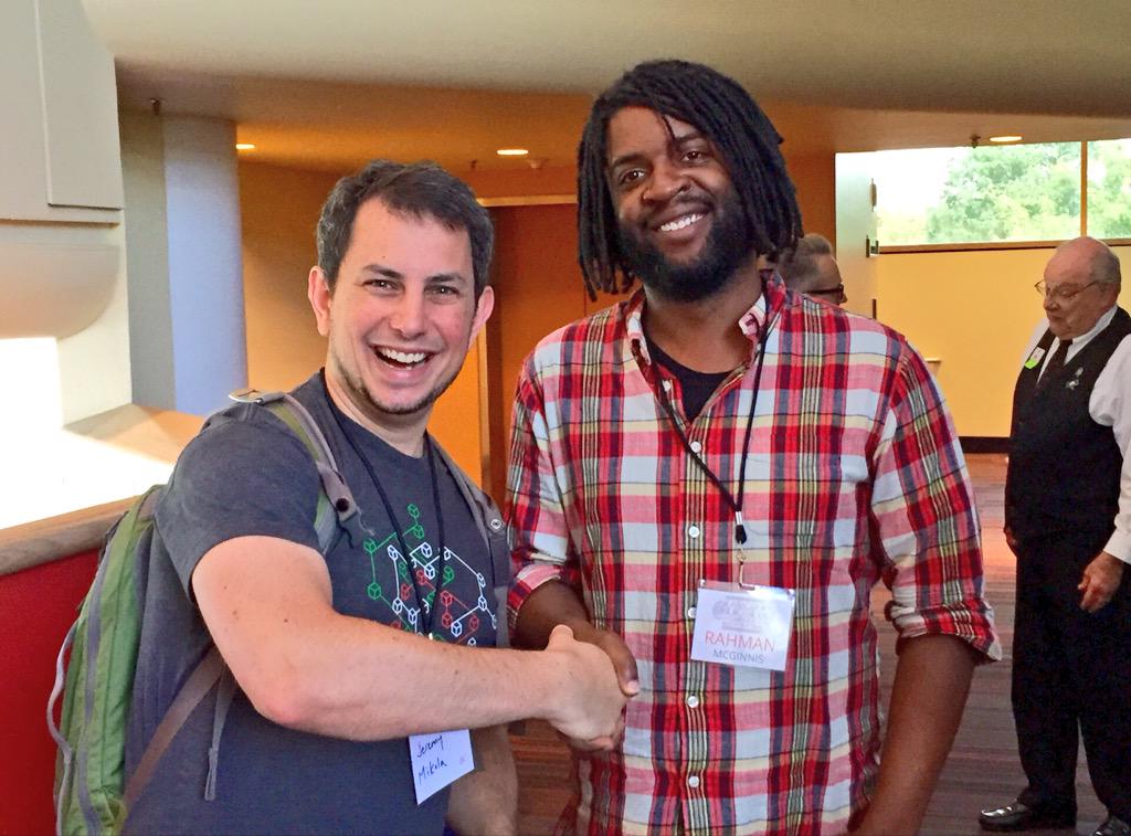 jmikola's tweet image. It&apos;s a pleasure to finally meet my #PHPJeopardy co-host: Rahman McGinnis, ladies and gentlemen. #laracon