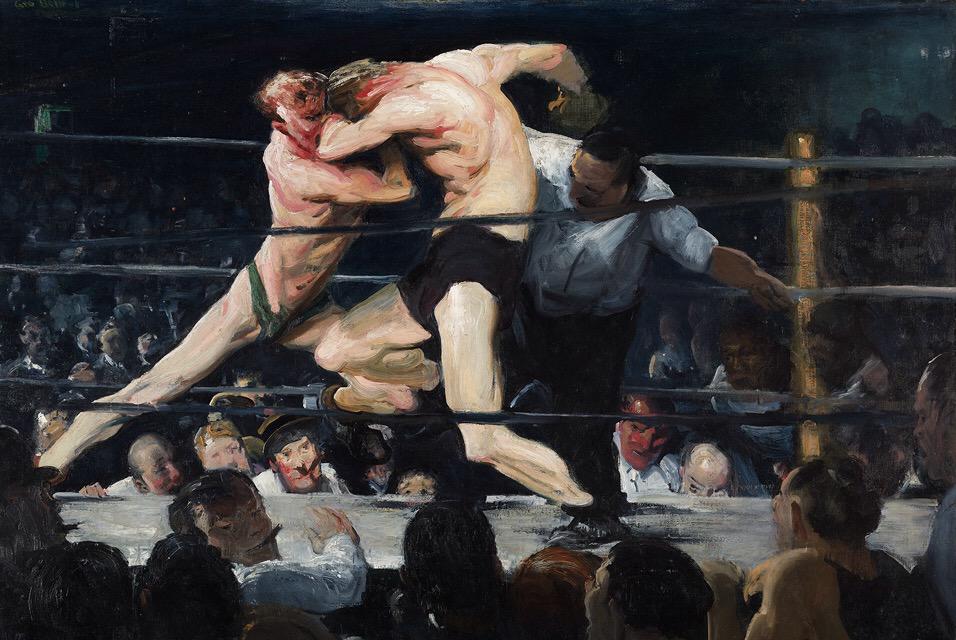 Happy birthday to George Bellows!! Pictured here is his 1909 painting, \"Stag at Sharkey\s\" 
