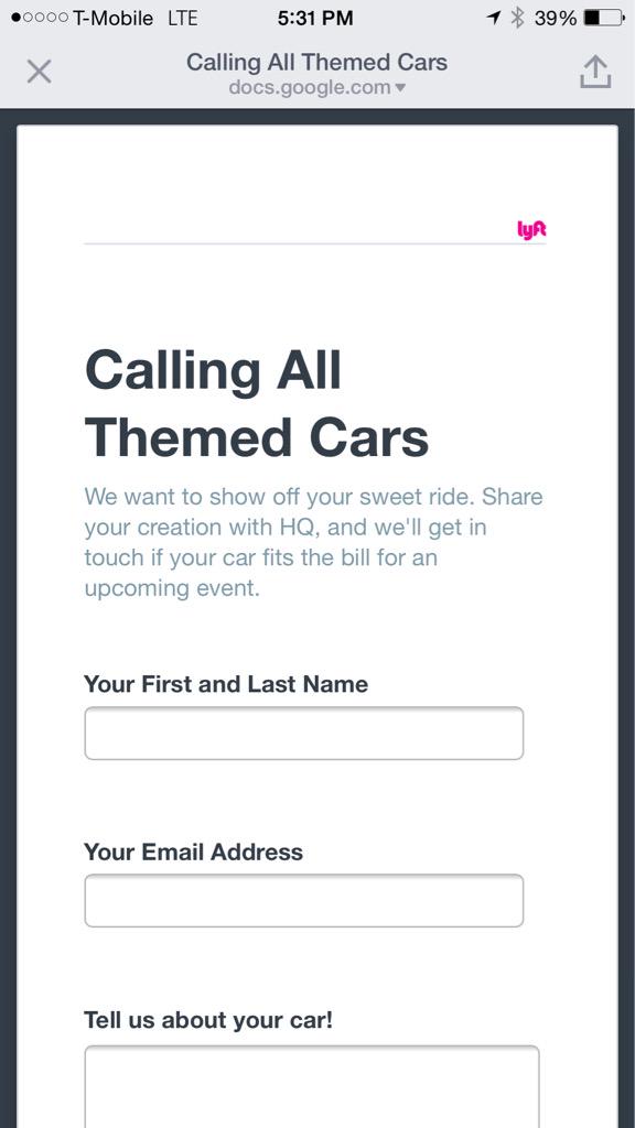 ZombieLyftLA's tweet photo. @lyft is calling all #themecars ππππππ @AskLyft http://t.co/cKHLdyETxr