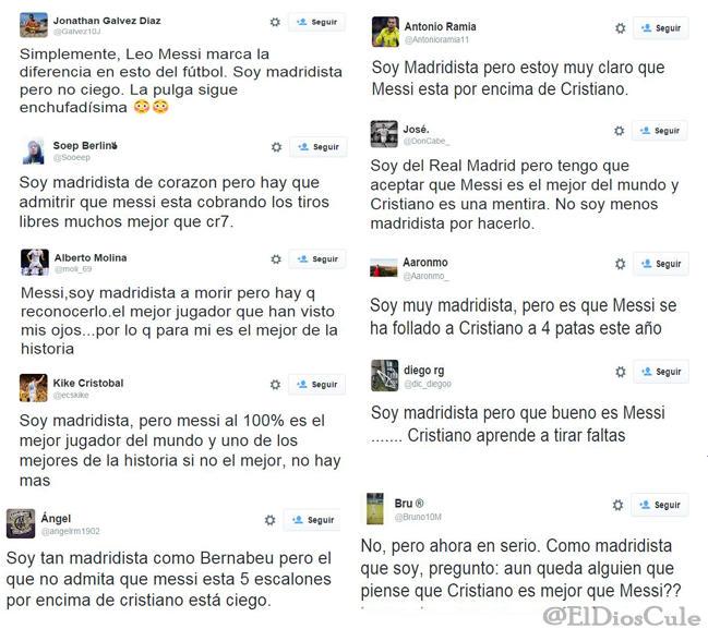 ElDiosCule's tweet photo. De nuevo, una vez más, el madridismo se rindió ante la exhibición de Messi en la SC de Europa. Aquí unos ejemplos: http://t.co/9ra4sWEOgC