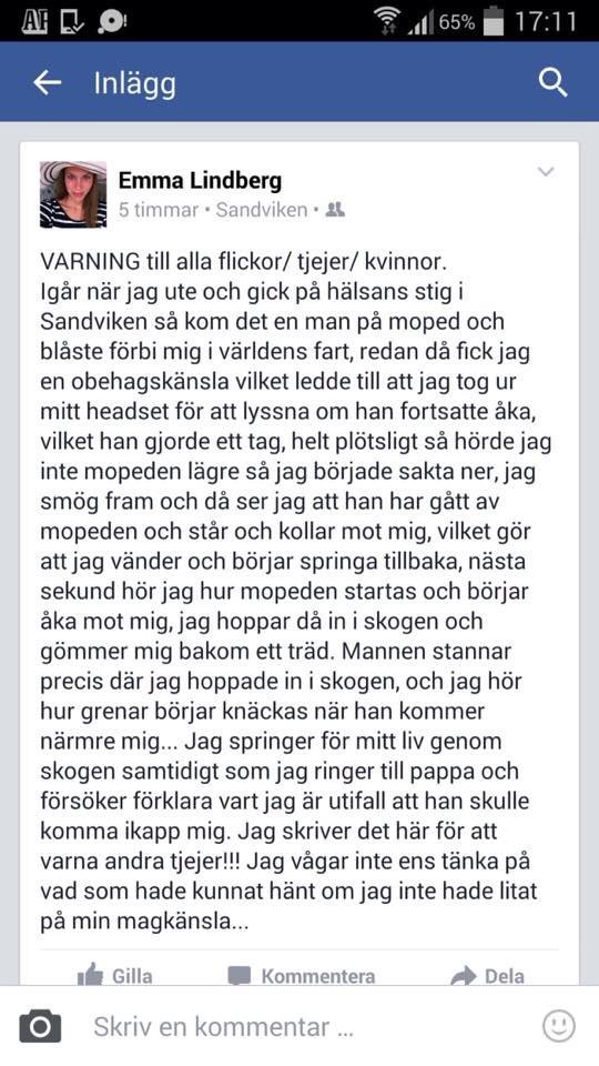 Jakoboxen's tweet photo. Det är så jävla sorgligt att behöva dela detta. Att tjejer ska behöva vara rädda för att vara ute. Fyfan http://t.co/7Iv2dFMiZm