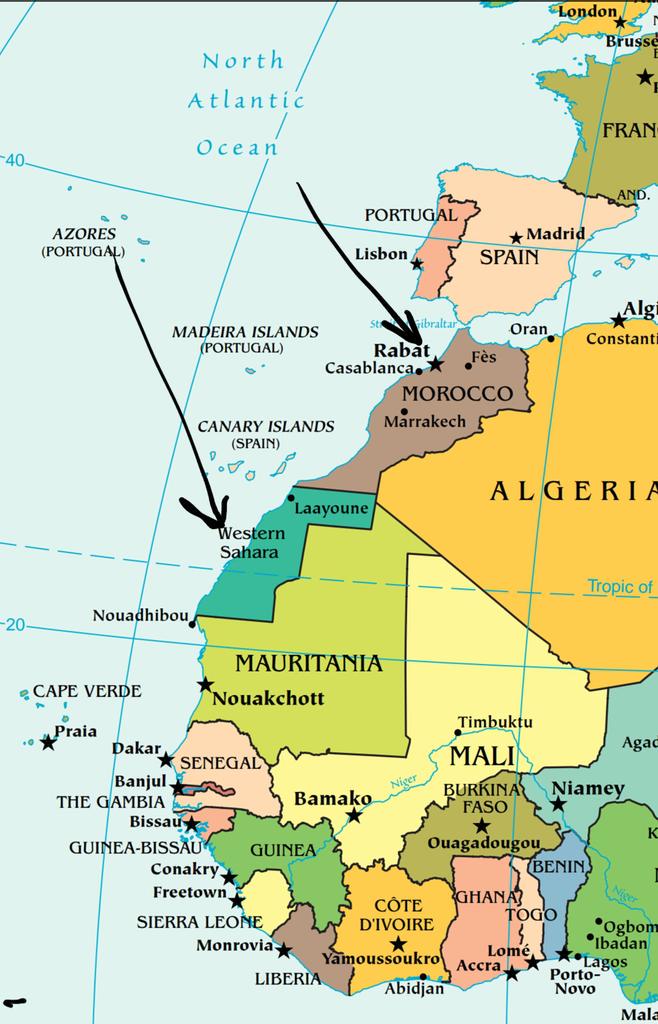 Western Sahara has no recognized government nor capital. Morocco is not a member of the African Union because of it.