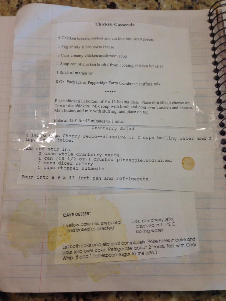 Madison_Claire's tweet photo. My moms cookbook has one page that is reserved only for "funeral food." Convenience I guess? http://t.co/xHM1qAcpn0