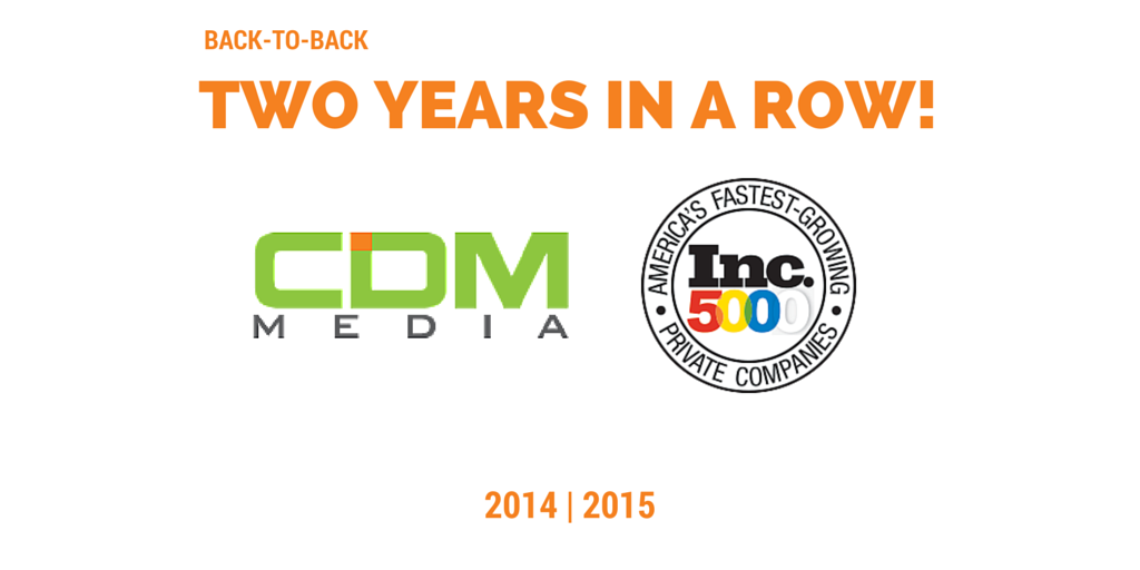 inc5000's tweet photo. Way to go, hope to see you on the list again next year! RT @CDMmedia: Back-to-back!!! @Inc @Inc5000 #cdmlife http://t.co/uZabl9NEjR