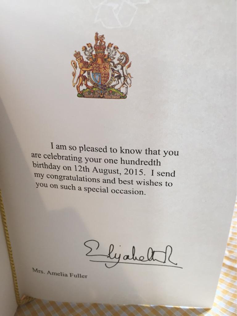 LouiseBushby1's tweet photo. @volunteerwithus @M4FUL happy 100th bday Nan xx #telegramfromthequeen http://t.co/zsPZf3vQ3F