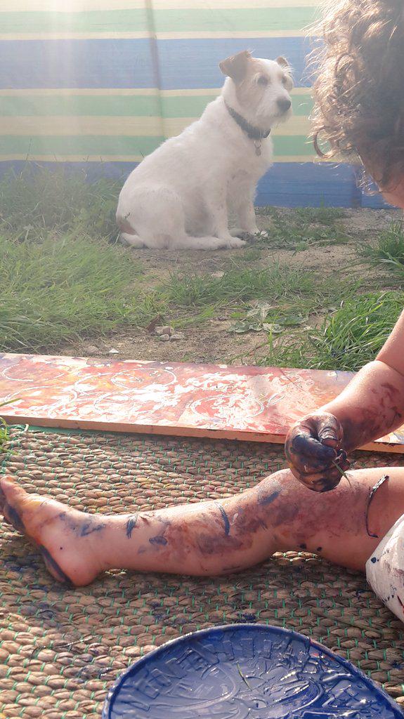 mostlyrusty's tweet photo. I feel uncomfortably clean & white in t garden today. Don't even think about it short thing #paintfrenzy #cleancanine http://t.co/Q2p0jJG0pF