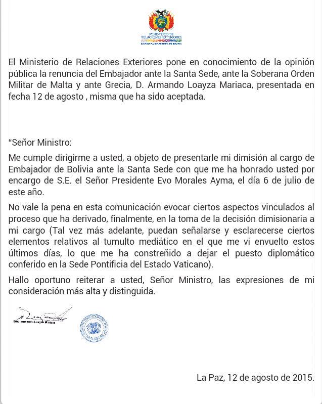 EL DEBER on Twitter: "#ÚLTIMO Carta de renuncia de Armando 