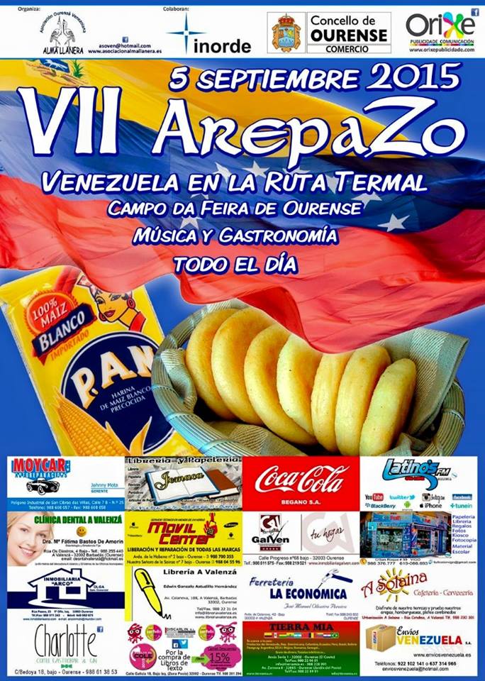 AC_AlmaLlanera's tweet photo. YA ESTA AQUÍ LA FIESTA VENEZOLANA MAS IMPORTANTE DE #GALICIA!! 5 de septiembre, Campo da Feira, #Ourense. #VIIArepazo http://t.co/EDeSD9WTfl