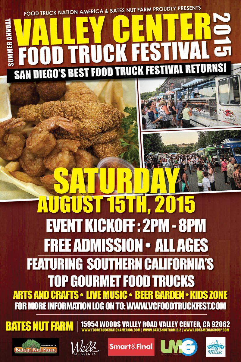 FTNationUSA's tweet photo. RU Ready 4 the  2015 Valley Center Food Truck Fest 08/15 2p - 8p @BatesNutFarm  @SDFoodTrucks @valleycenter http://t.co/c8PL4582D1