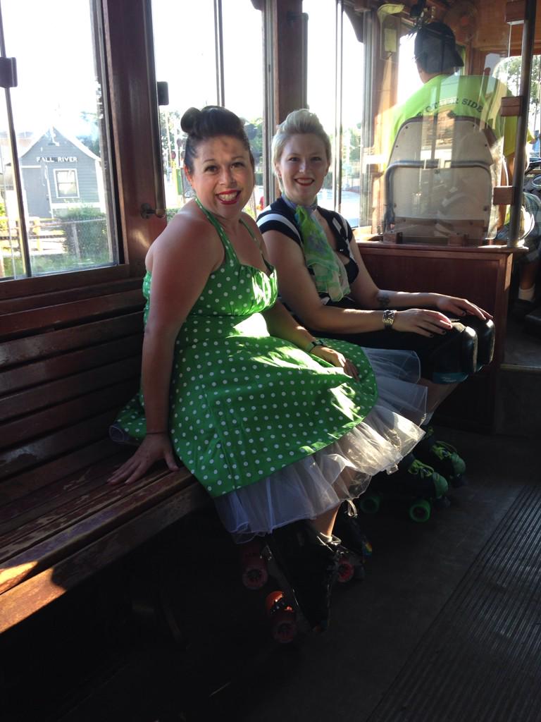 Mass Attack Roller Derby ladies getting a lift on the trolley <a href="/AHAFallRiver/">AHA Fall River</a>