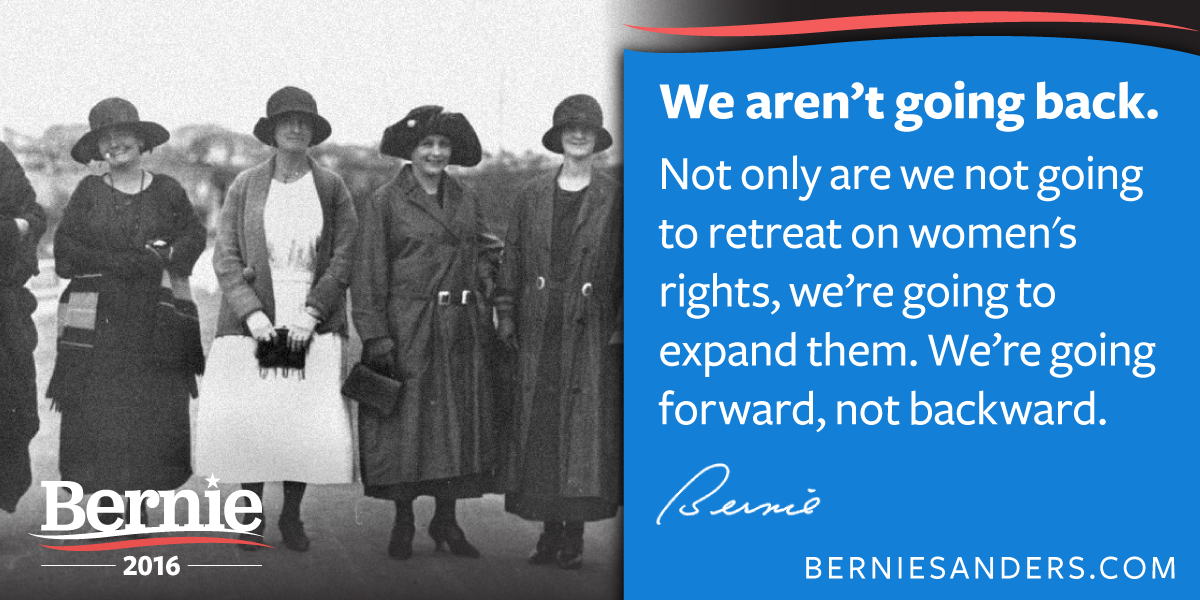 BernieSanders's tweet photo. We are not going back to the days when women could not have full access to birth control. http://t.co/ffxsNWOjTf