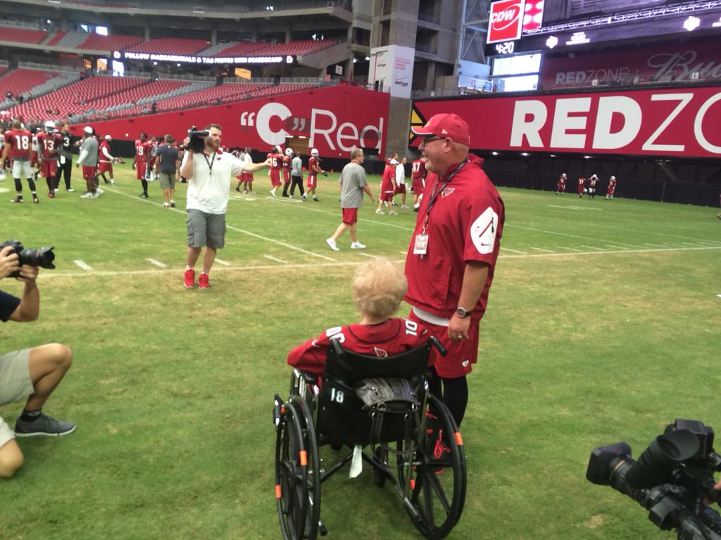 MarkMcClune's tweet photo. #AZCardinals Coach Bruce Arians wishes @DelmaGraham a Happy 100th Birthday.  Larry Fitzgerald introduces himself http://t.co/Q2Lji9hYj2