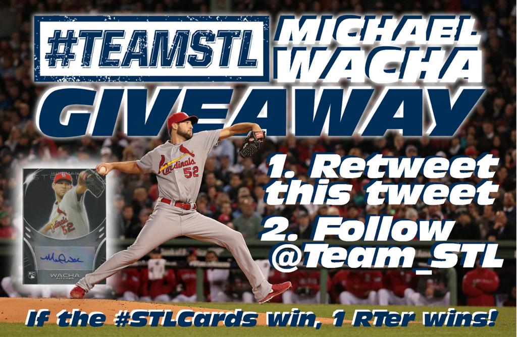 TeamSTL's tweet photo. #TeamSTL
MICHAEL WACHA GIVEAWAY!
RT and FOLLOW
If the #STLCards win tonight, 1 RTer wins! http://t.co/YxgXmLZUiv