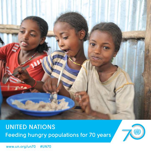 UN's tweet photo. The UN has been feeding hungry populations for 70 years. #Action2015 info is here:  http://t.co/0Bykl4OruO #UN70 http://t.co/4o8BcDt4J4