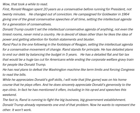 daveweigel's tweet photo. Now the Rand campaign has responded to @realDonaldTrump responding to Rand. http://t.co/A45Pc706Xf http://t.co/50LeYjnTbd