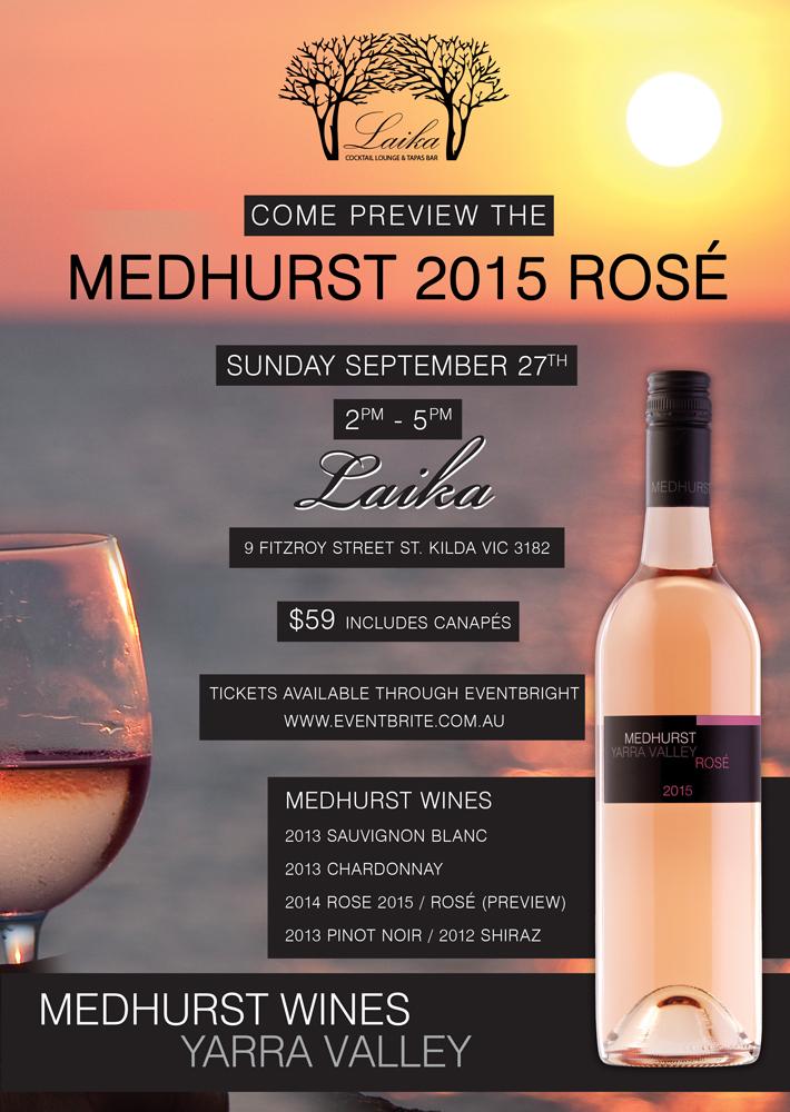 PrimeWinesVic's tweet photo. Preview the 2015 @Medhurstwines Rosé with us at Laika Wine Bar Sunday Sept 27th - see link for details http://t.co/WilyUqdUJs