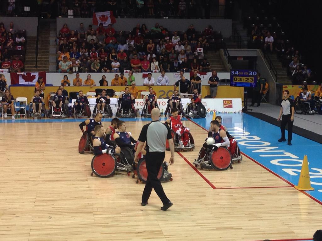 D_Bunts's tweet photo. 46-46 CAN vs USA let's go Canada!! #wheelchairrugby #TO2015 #TeamCanada http://t.co/oQqE2sfdk1