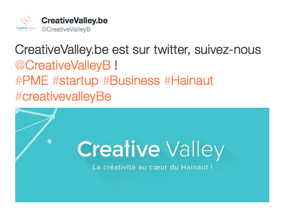 CreativeValley.be est sur twitter, suivez @CreativeValleyB ! #PME #startup #Business #Hainaut #creativevalleyBe