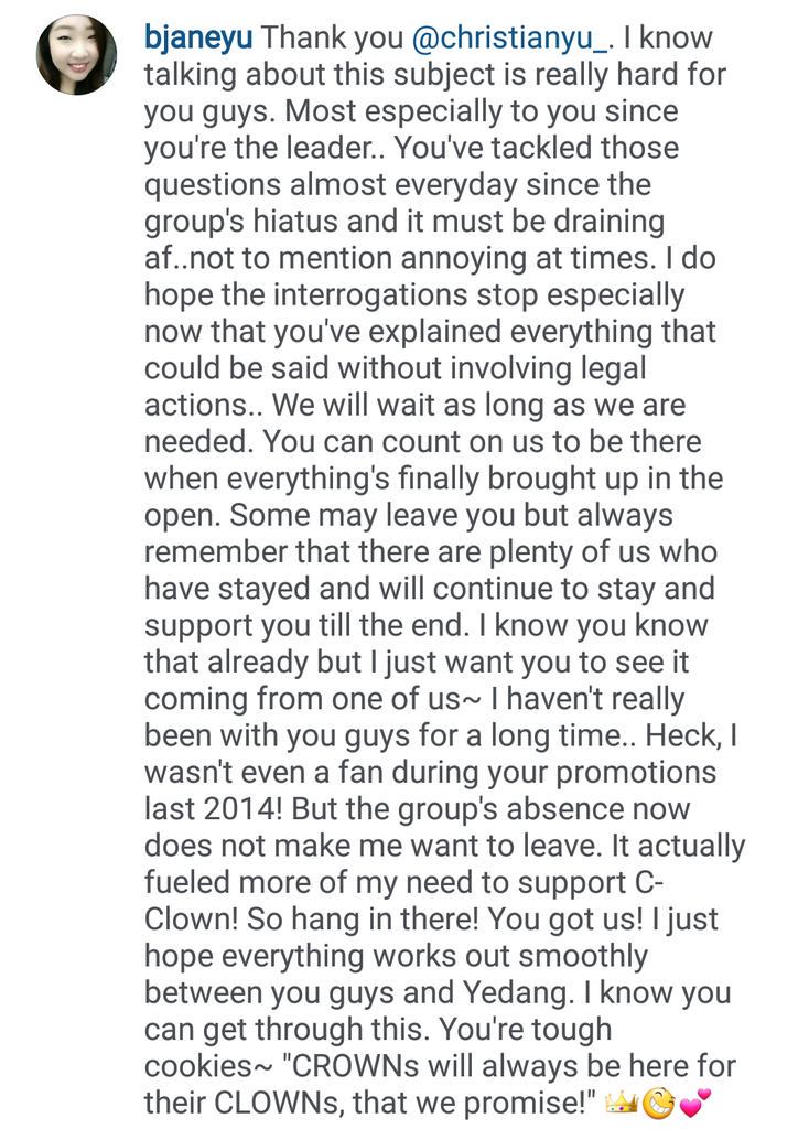 BJane_Yu's tweet photo. This must be the longest comment I've ever posted on instagram @Yu_Christian1~ ๐
#WeSupportCCLOWN
#ForeverWithCCLOWN http://t.co/Y92OXFBguZ