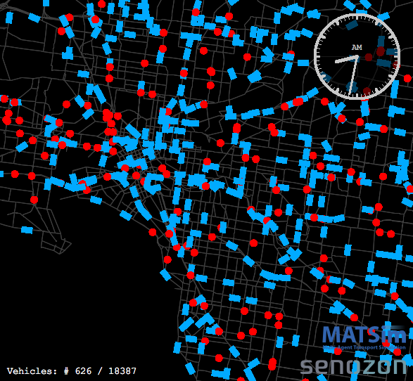 naronresearch's tweet image. A sneak peek: using 1% sample #matsim, replacing all-day single-occupancy vehicles with microcars (red), no sharing.