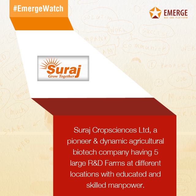 NSE_EmergeITP's tweet photo. #EmergeWatch Suraj Cropsciences Ltd, a Gujarat based EmergeITP listed leading biotech company was started in Jan 2010 http://t.co/qIx6vuqNEZ