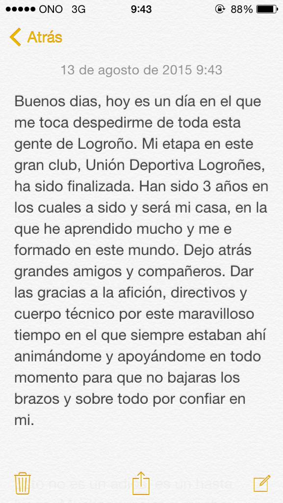 Izubiri2's tweet photo. Buenos días. Hoy es un día de despedida @UDLogrones muchas gracias por todo. Un abrazo familia. http://t.co/pvkBTFOQ0v