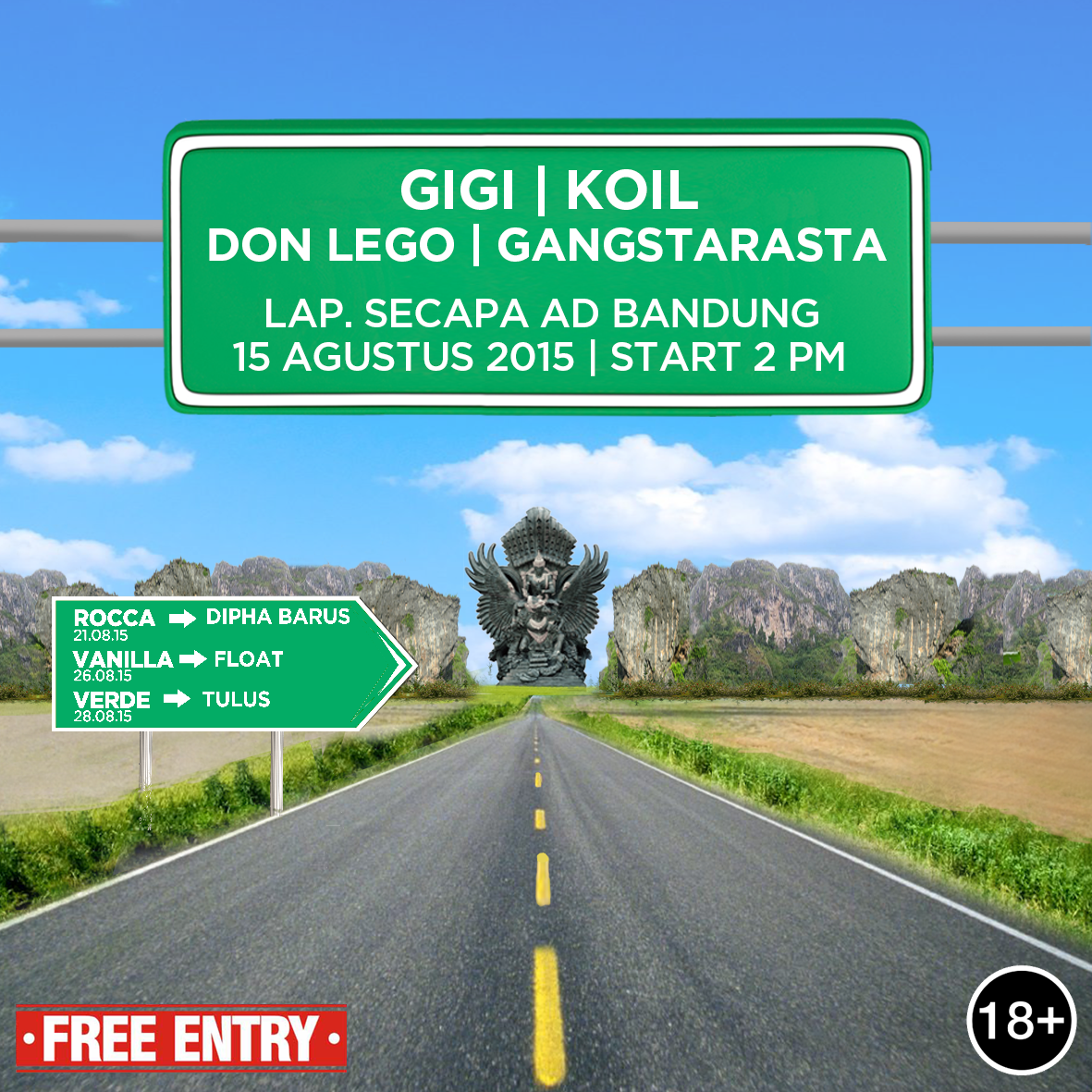 ROAD TO SOUNDRENALINE BDG - 15 Agustus  Lap. SECAPA AD | <a href="/GIGI_Band/">GIGI</a> <a href="/koiltv/">KOIL BAND</a> <a href="/donlegoband/">DONLEGO OFFICIAL</a> <a href="/Gangstarasta/">GangstarastaOFFICIAL</a> | Free 18+