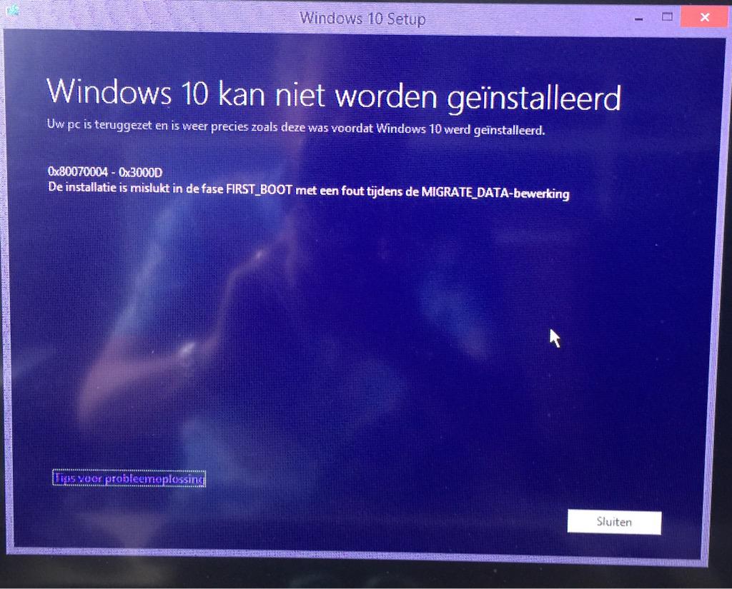 ReinBijlsma's tweet image. Wie legt me deze fout even uit? #Windows10Upgrade