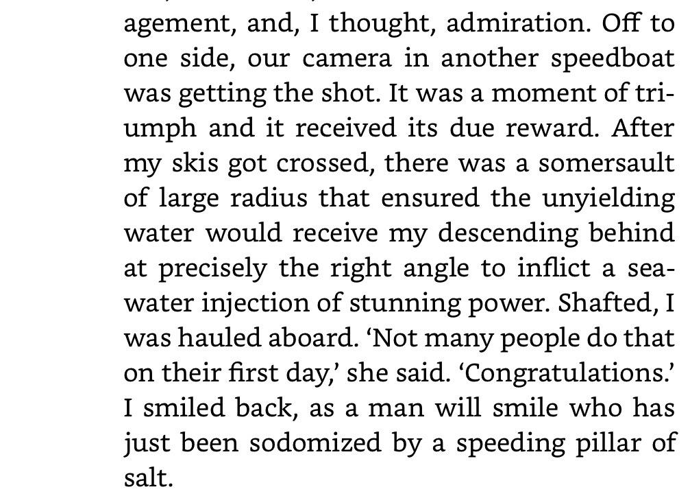 Noisy_MV's tweet photo. I suggest not eating or drinking as you read this. Clive James on water-skiing.... http://t.co/pBqPZ9MTtX