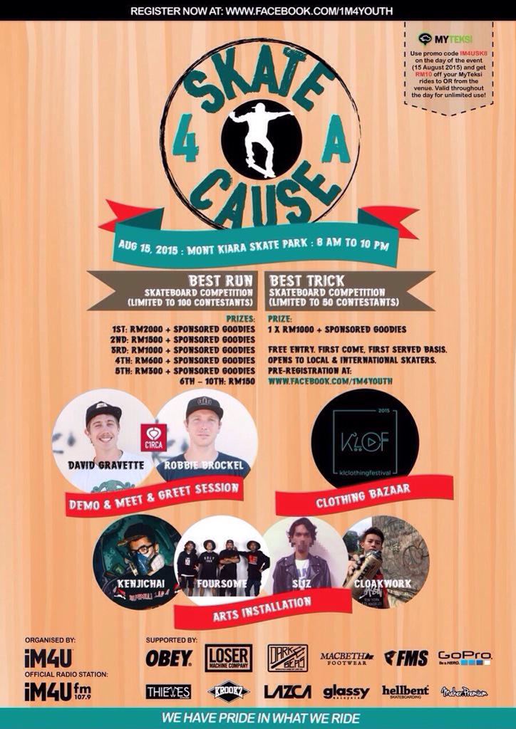 Skate 4 a Cause x KLCF this Saturday // Mont Kiara Skate Park // 8am - 10pm // FREE Admission // #SkateComp #KLCF #RT