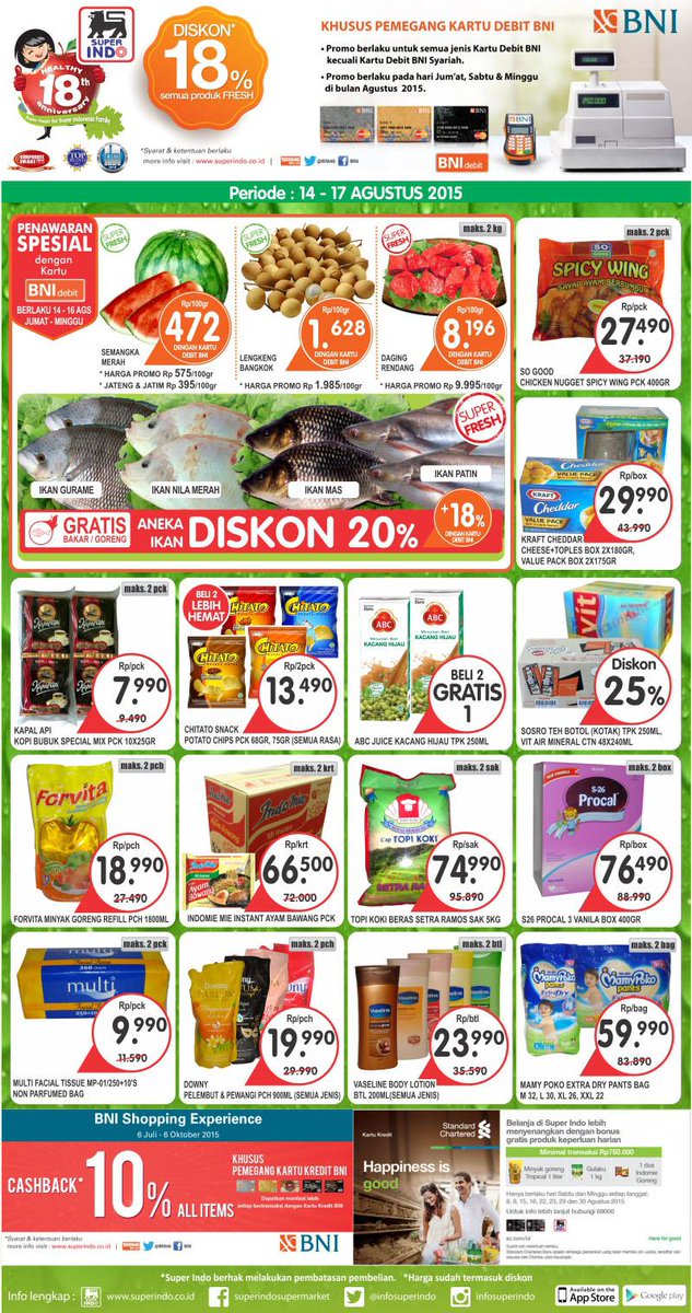 Super Indo Super Segar! Berikut promo koran Kompas (edisi 14-17 Agustus 2015). Info: bit.ly/1ECrO43