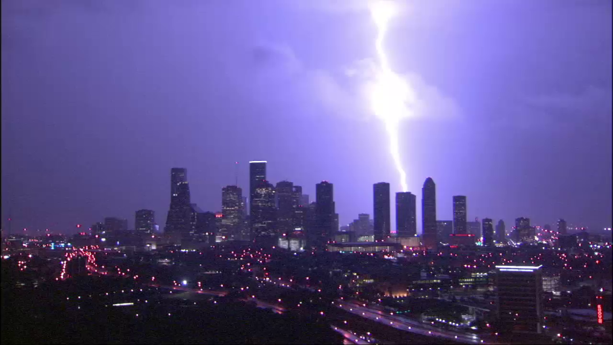 Great photo from our Tower Cam of the lightning storm over downtown