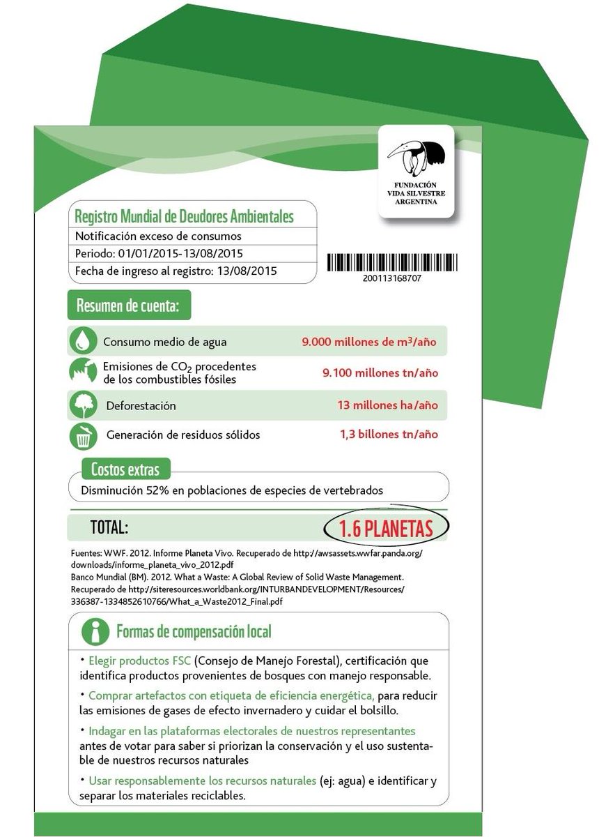 Vida_Silvestre's tweet photo. Nuestra huella ecológica supera hoy la capacidad del planeta para regenerar lo que consumimos en 2015 #Overshoot http://t.co/x9j7oJSpmi