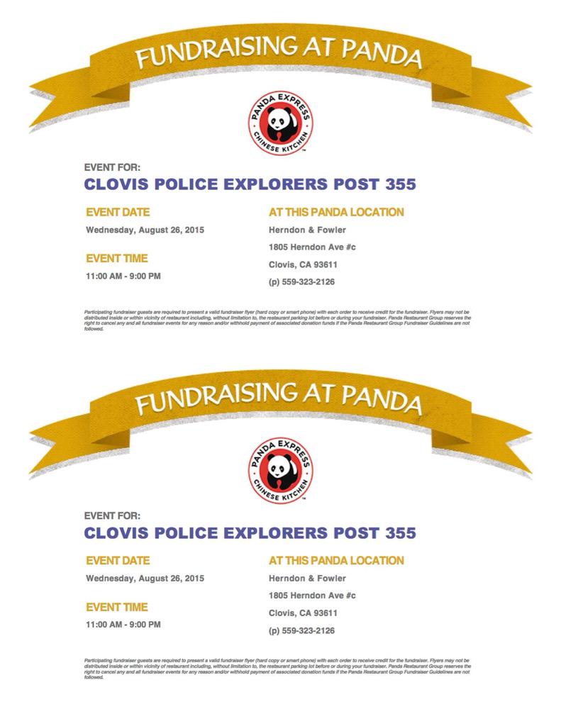 TyWood98's tweet image. Eat @PandaExpress at Fowler/Herndon in #Clovis on Wed 8/26 to help our #ClovisPD #PoliceExplorer #Post355