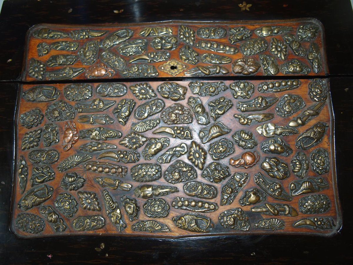 NickyLovesWales's tweet image. plse can anyone tell me if it is #Japanese and date: a lacquered #writingslope brass and copper sealife  #collectable